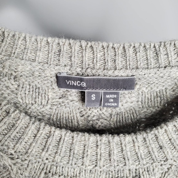 VINCE Grey Black Colorblock Cable Knit Crewneck Knit Sweater Sz S - Picture 5 of 8